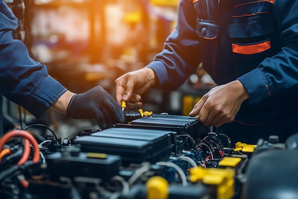 Electrical mechanic is tested out the finish product